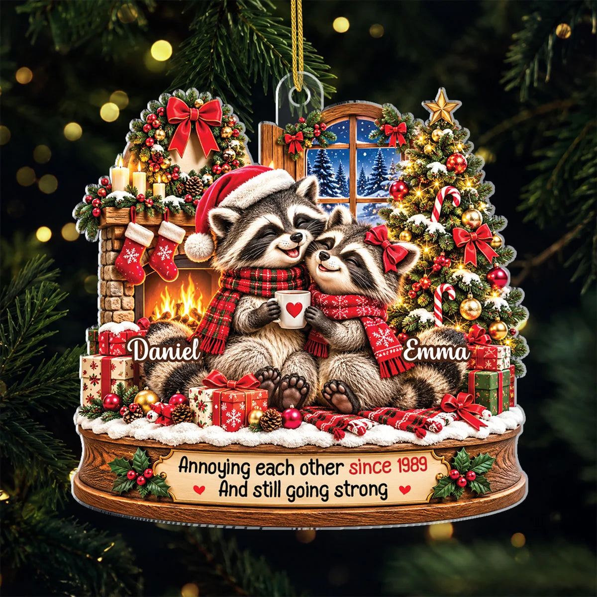"Annoying Each Other Since" Personalized Couple Acrylic Ornament - Custom Raccoon Christmas Gift