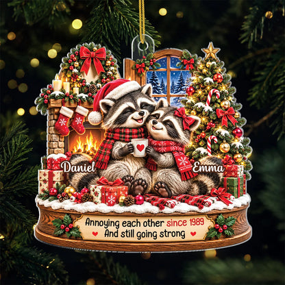 "Annoying Each Other Since" Personalized Couple Acrylic Ornament - Custom Raccoon Christmas Gift