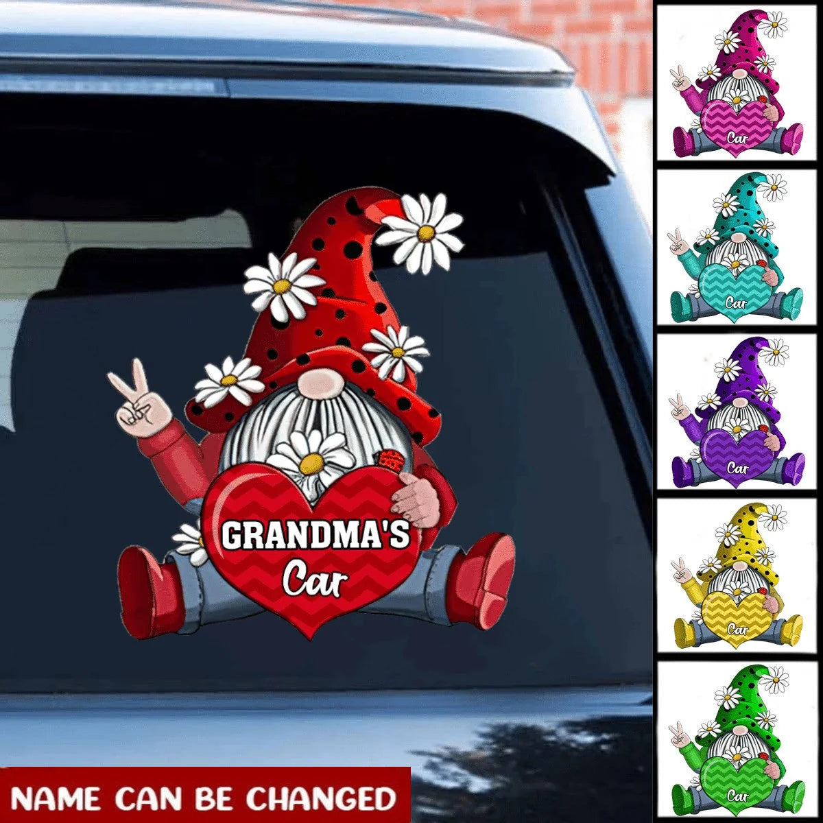 Grandma's Car Cute Gnome Heart Personalized Decal - Custom Car Sticker Gift for Grandma