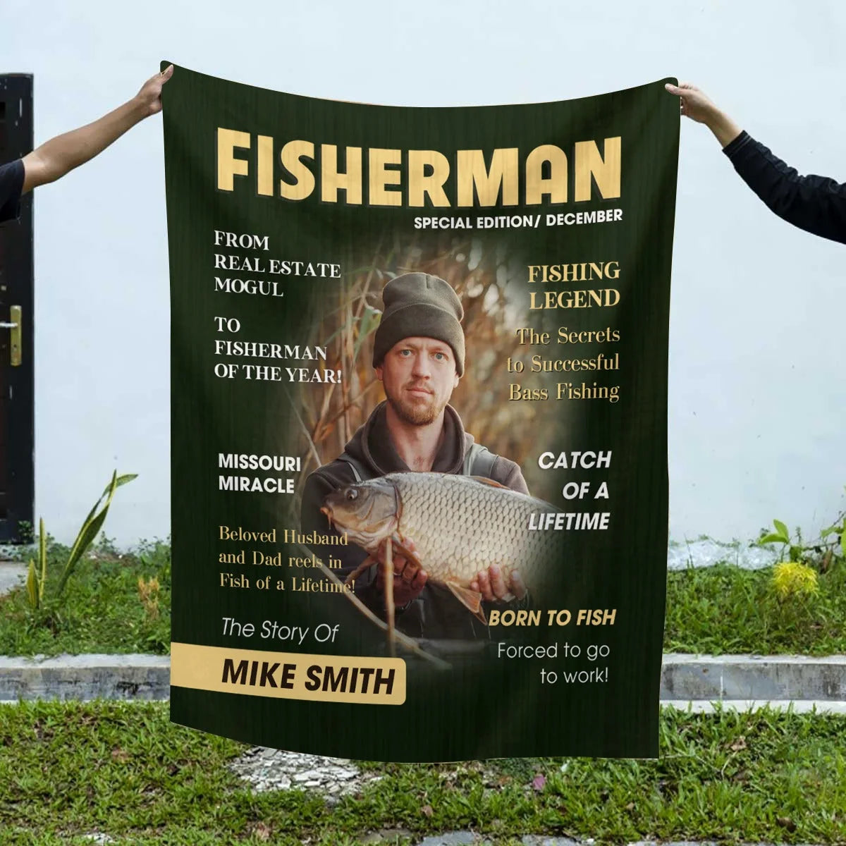 Born to Fish Custom Photo Cover Blanket - Personalized Fishing Blanket Gift for Dad & Husband