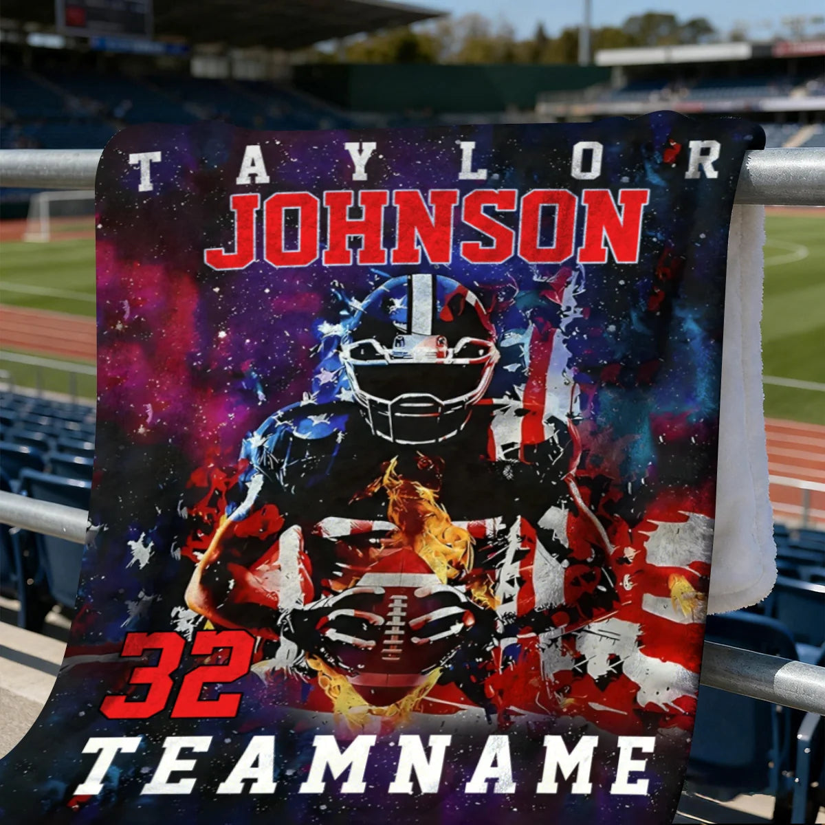 Custom Name & Number Football Blanket - Personalized American Football Throw for Boys
