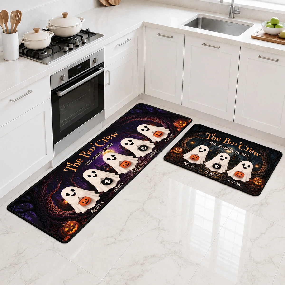 The Boo Crew Family Personalized Runner Rug - Custom Spooky Ghost Halloween Home Decor Gift