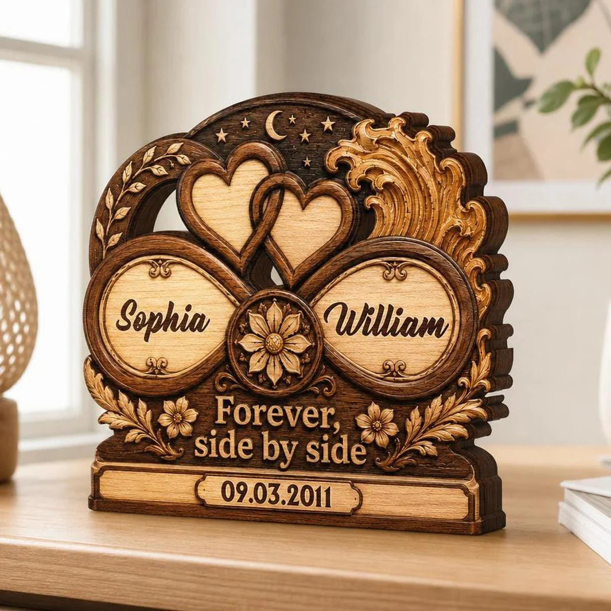 Forever Side By Side Personalized Couple Wooden Block - Custom Anniversary Gift for Wife, Husband