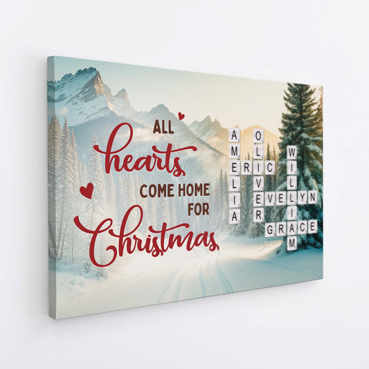 All Hearts Come Home for Christmas - Personalized Family Crossword Canvas / Poster Wall Art