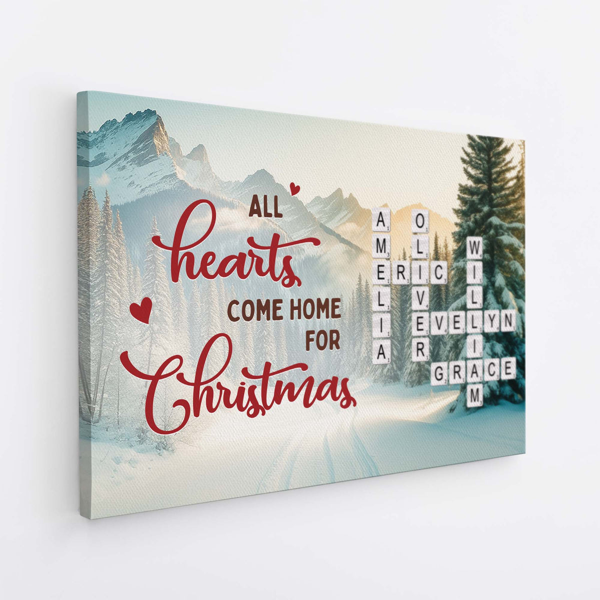 All Hearts Come Home for Christmas - Personalized Family Crossword Canvas / Poster Wall Art