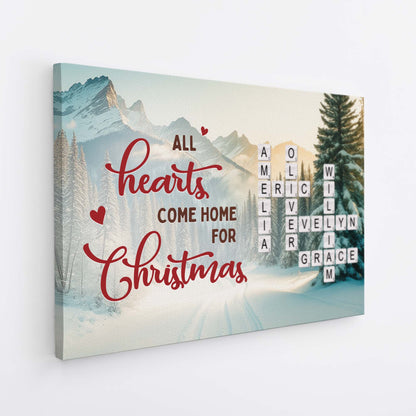 All Hearts Come Home for Christmas - Personalized Family Crossword Canvas / Poster Wall Art