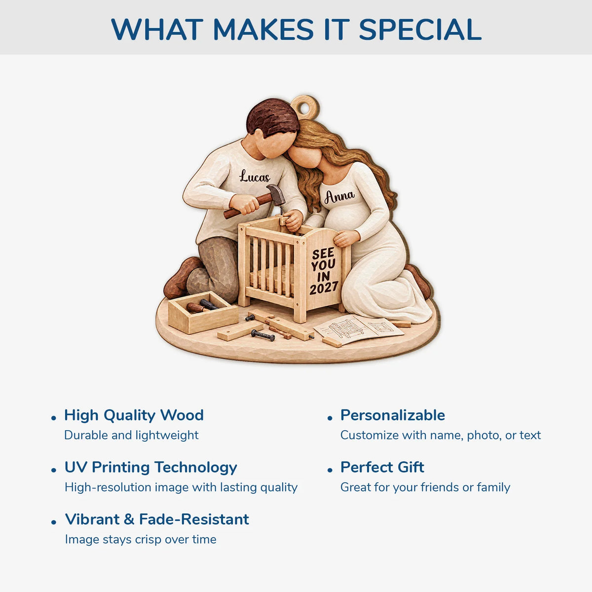 See You In 2027 Personalized Wooden Ornament - Expecting Couples Building Crib Pregnancy Gift