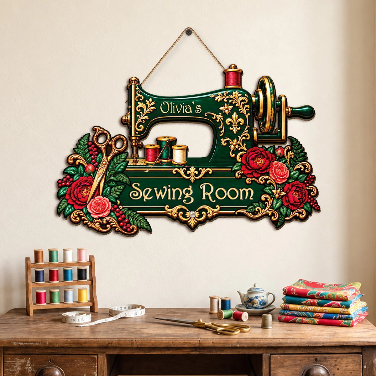 Personalized Sewing Room Decor Wood Sign Vintage Sewing Machine - Custom Name Gift for Mom