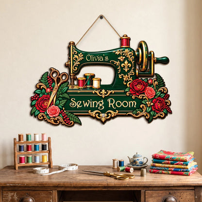 Personalized Sewing Room Decor Wood Sign Vintage Sewing Machine - Custom Name Gift for Mom