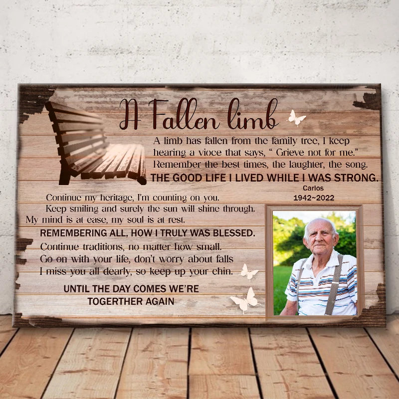 A Fallen Limb Poem Personalized Memorial Canvas / Poster - Custom Sympathy Wall Art for Family