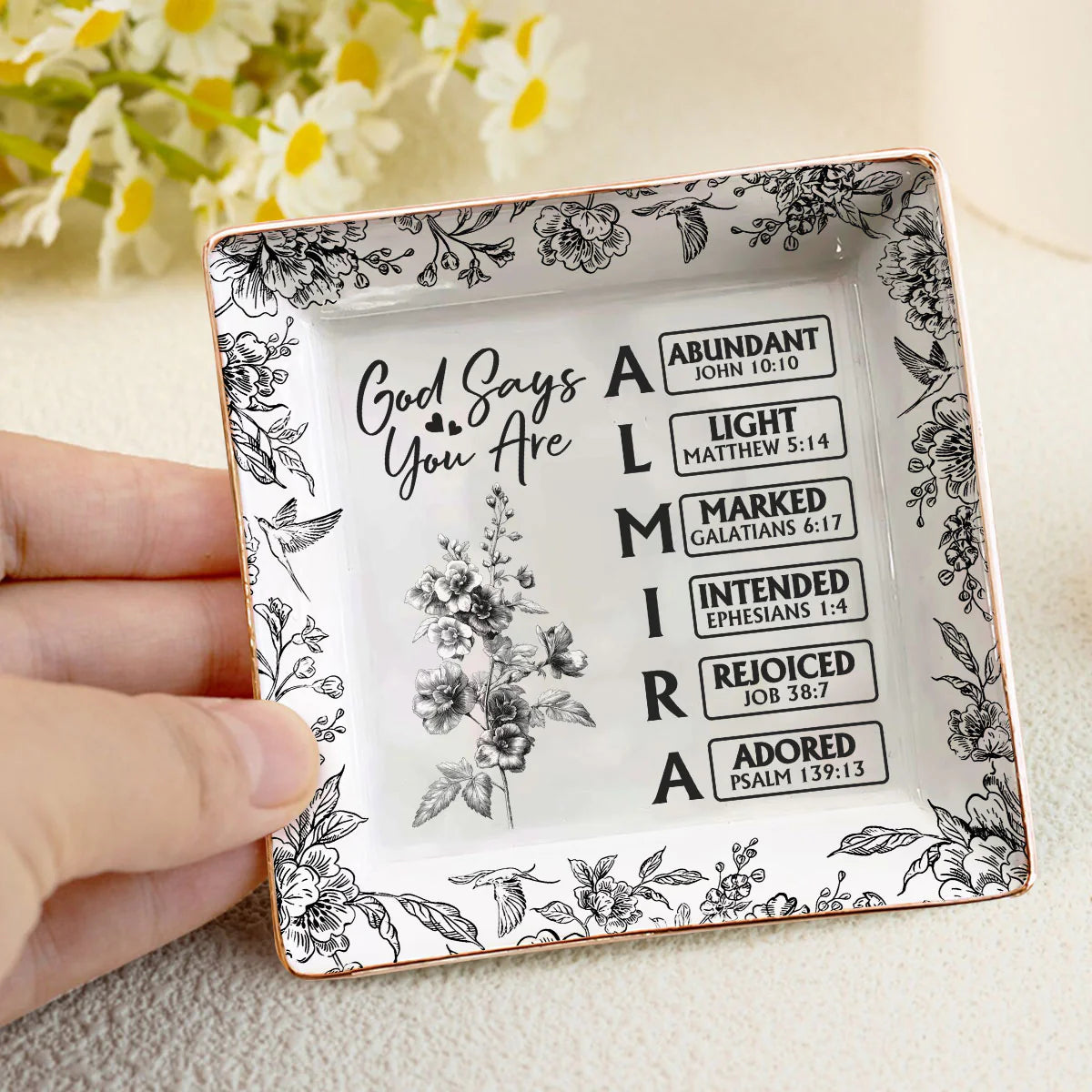 Jewelry Dish material and size view - Custom Christian Name Ring Dish