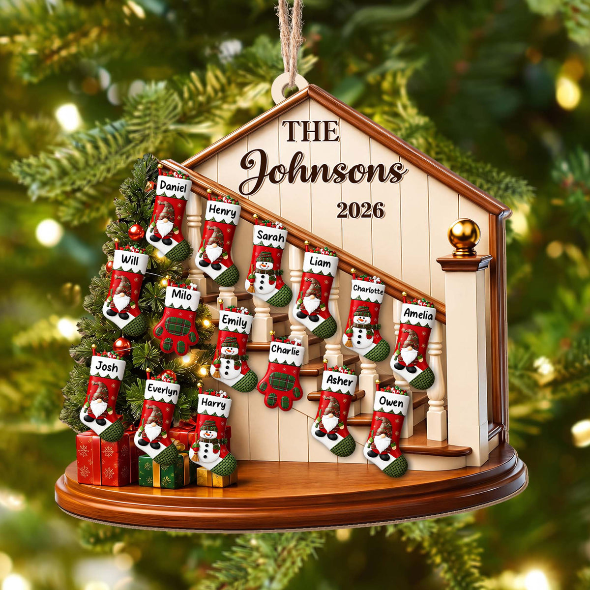 Family Christmas Staircase Personalized Wood Ornament - Christmas Keepsake for Mom and Dad*