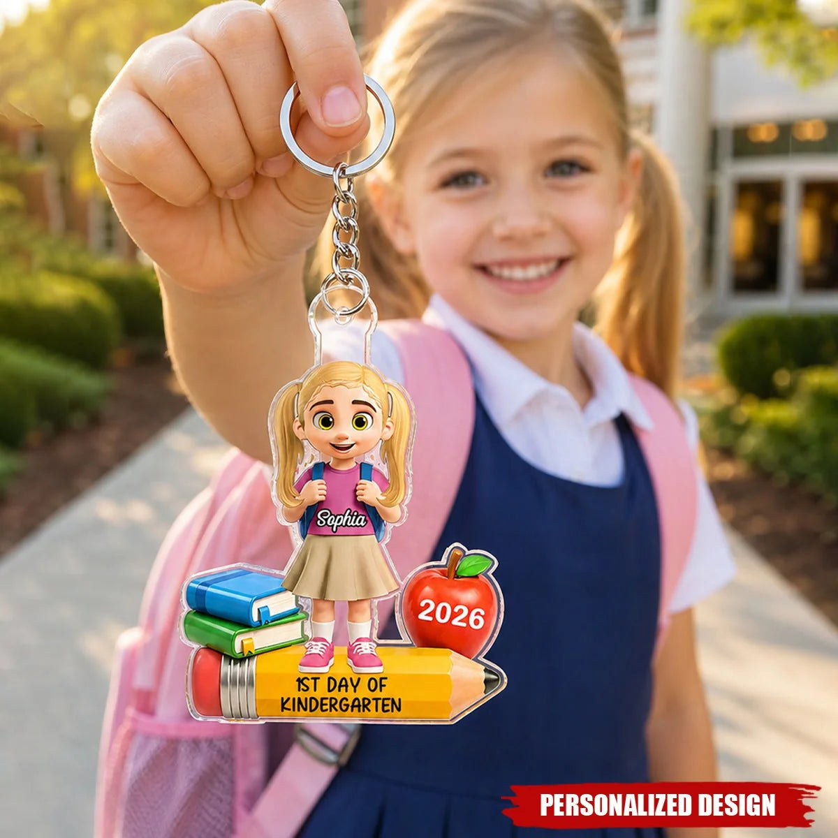 "1st Day Of Kindergarten" Personalized Kids Acrylic Keychain - Custom Back To School Gift