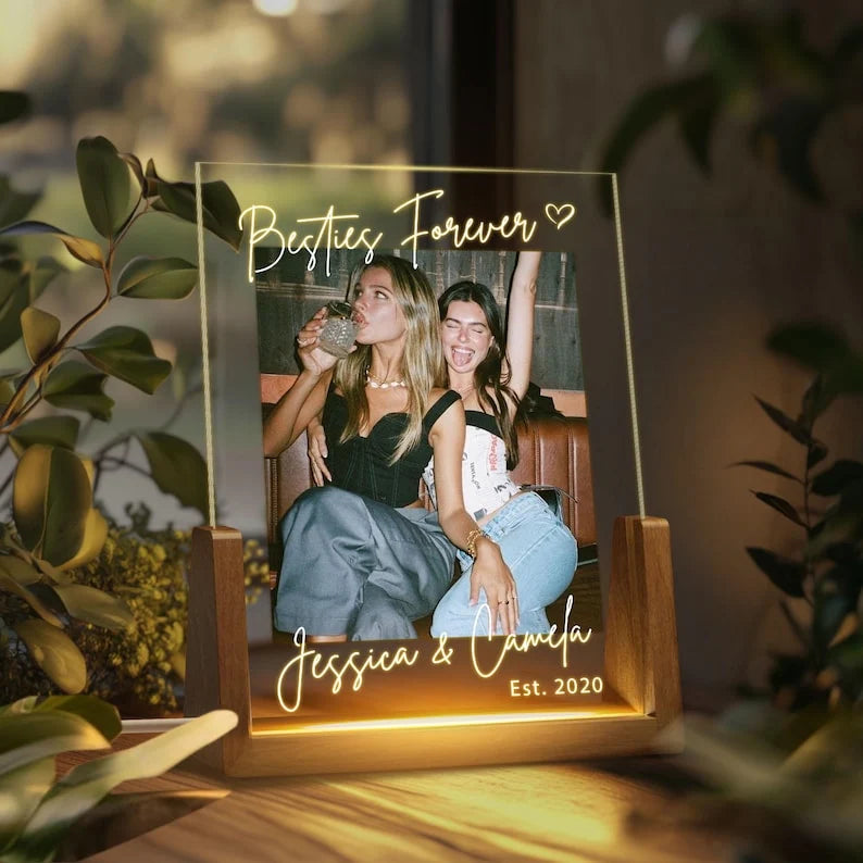 Besties Forever Personalized Photo Night Light - Custom Acrylic Keepsake Gift for Best Friends