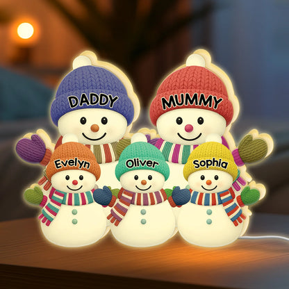 Custom Snowman Family Acrylic Light Box - Personalized Christmas Gift for Grandparents & Family