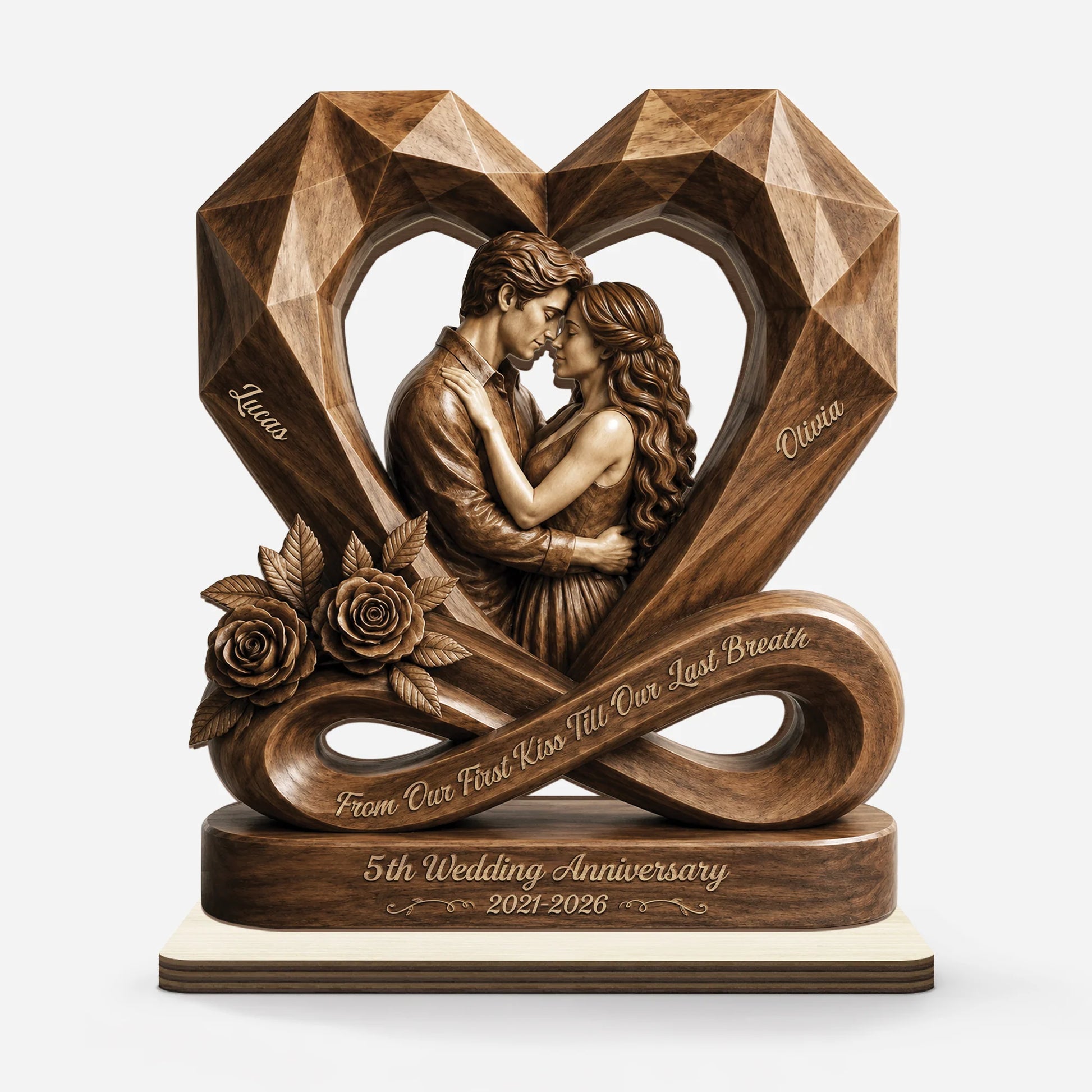 From Our First Kiss Till Our Last Breath - Personalized Anniversary Wooden Plaque for Couples