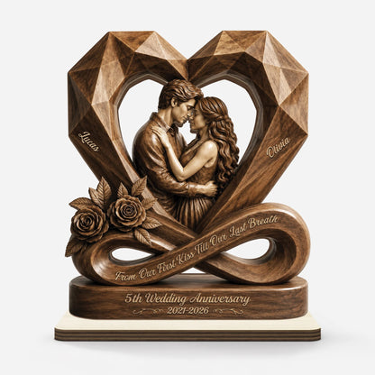 From Our First Kiss Till Our Last Breath - Personalized Anniversary Wooden Plaque for Couples