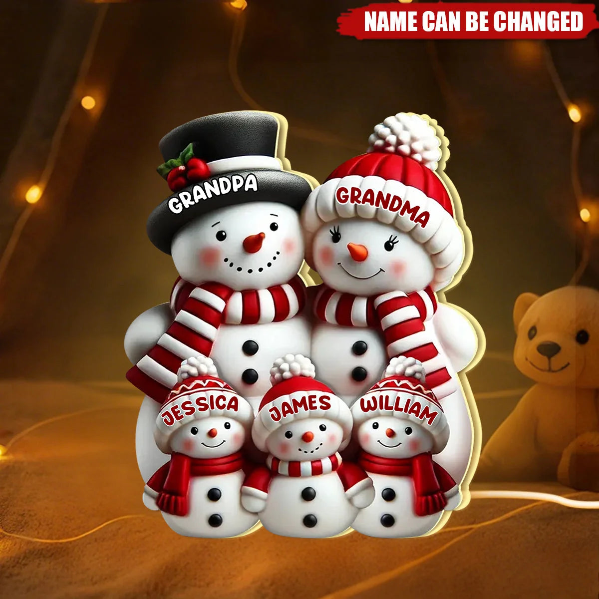 Personalized Cute Snowman Acrylic Light Box - Custom Christmas Gift for Grandma & Grandpa