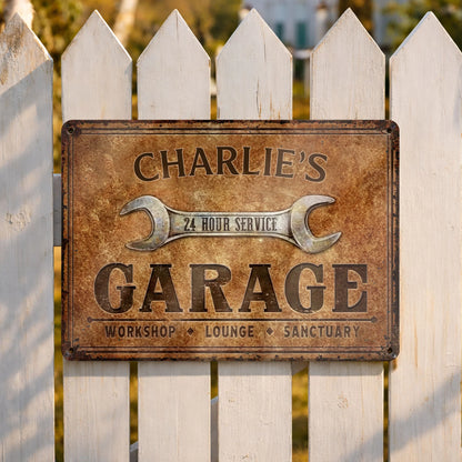 24 Hour Service Personalized Garage Metal Sign - Custom Workshop Lounge Wall Decor for Dad