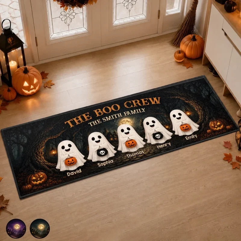 The Boo Crew Personalized Runner Rug for Family - Custom Ghost Hallway Mat Fall Halloween Decor
