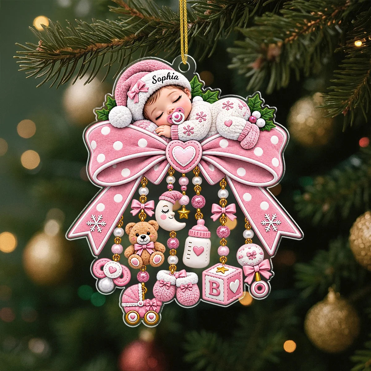 Personalized Baby’s First Christmas Ornament - Custom Sleeping Baby Acrylic Keepsake Gift for New Parentst