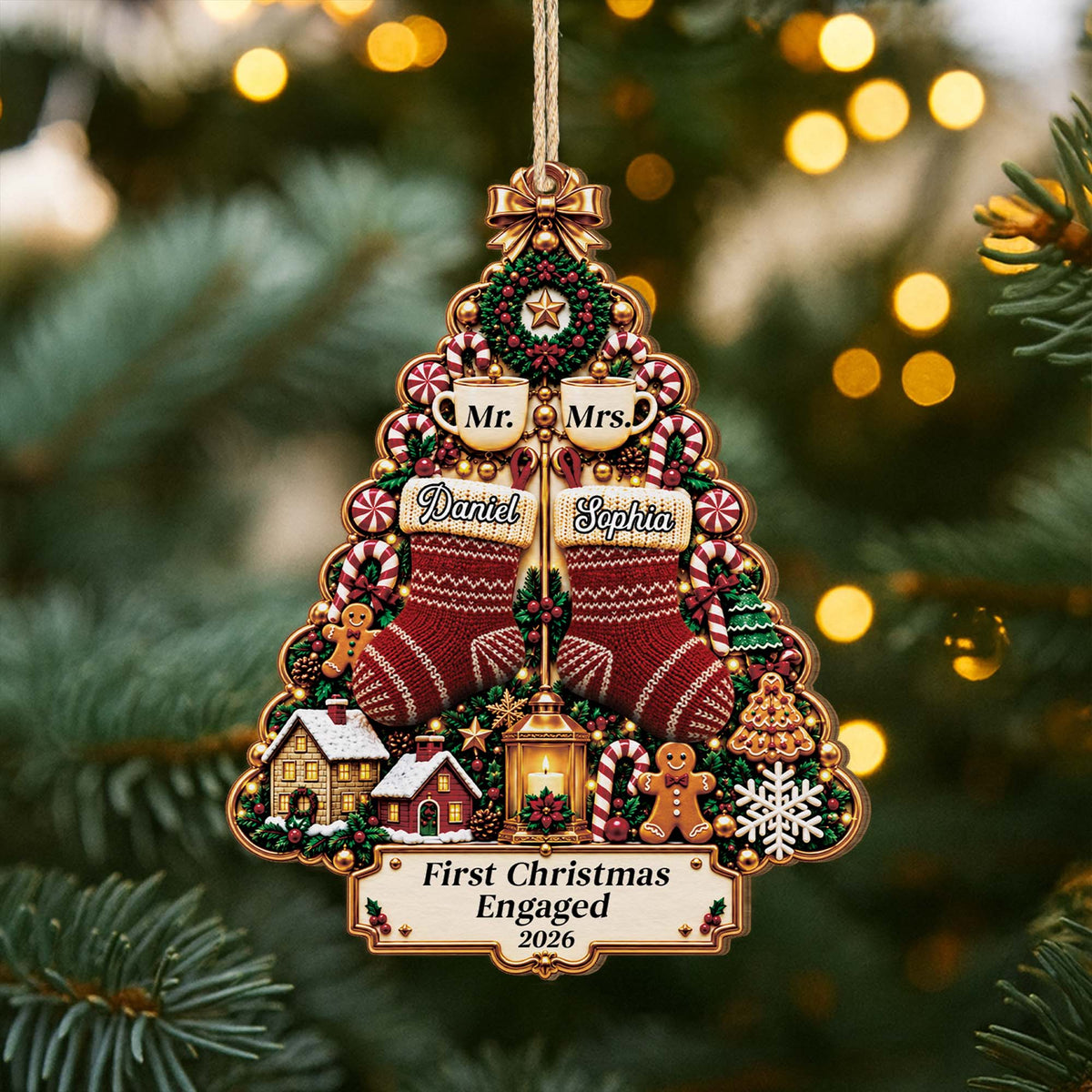First Christmas as Mr. & Mrs. - Personalized Wooden Ornament for Couples Holiday Gift