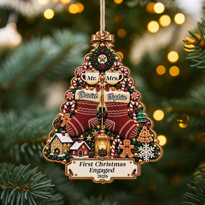 First Christmas as Mr. & Mrs. - Personalized Wooden Ornament for Couples Holiday Gift