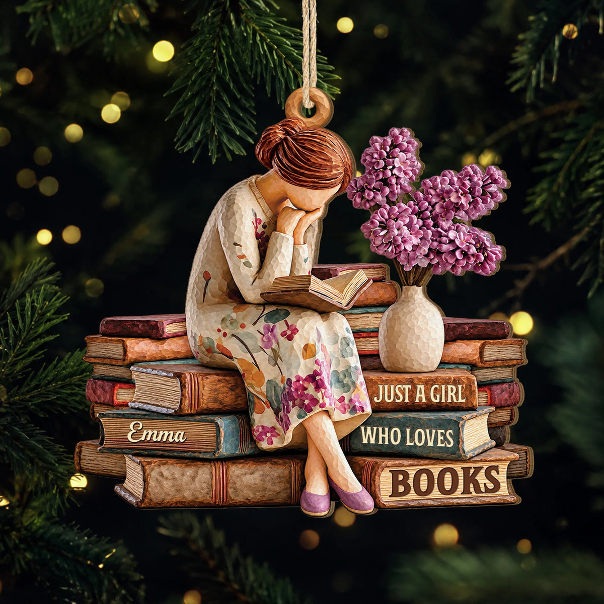 "Just A Girl Who Loves Books" Personalized Wooden Ornament - Reader Keepsake Christmas Gift for Book Lovers