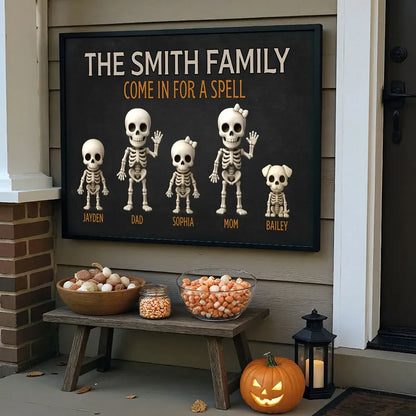 "Come In For A Spell" Personalized Skeleton Family Canvas / Poster - Custom Halloween Wall Art