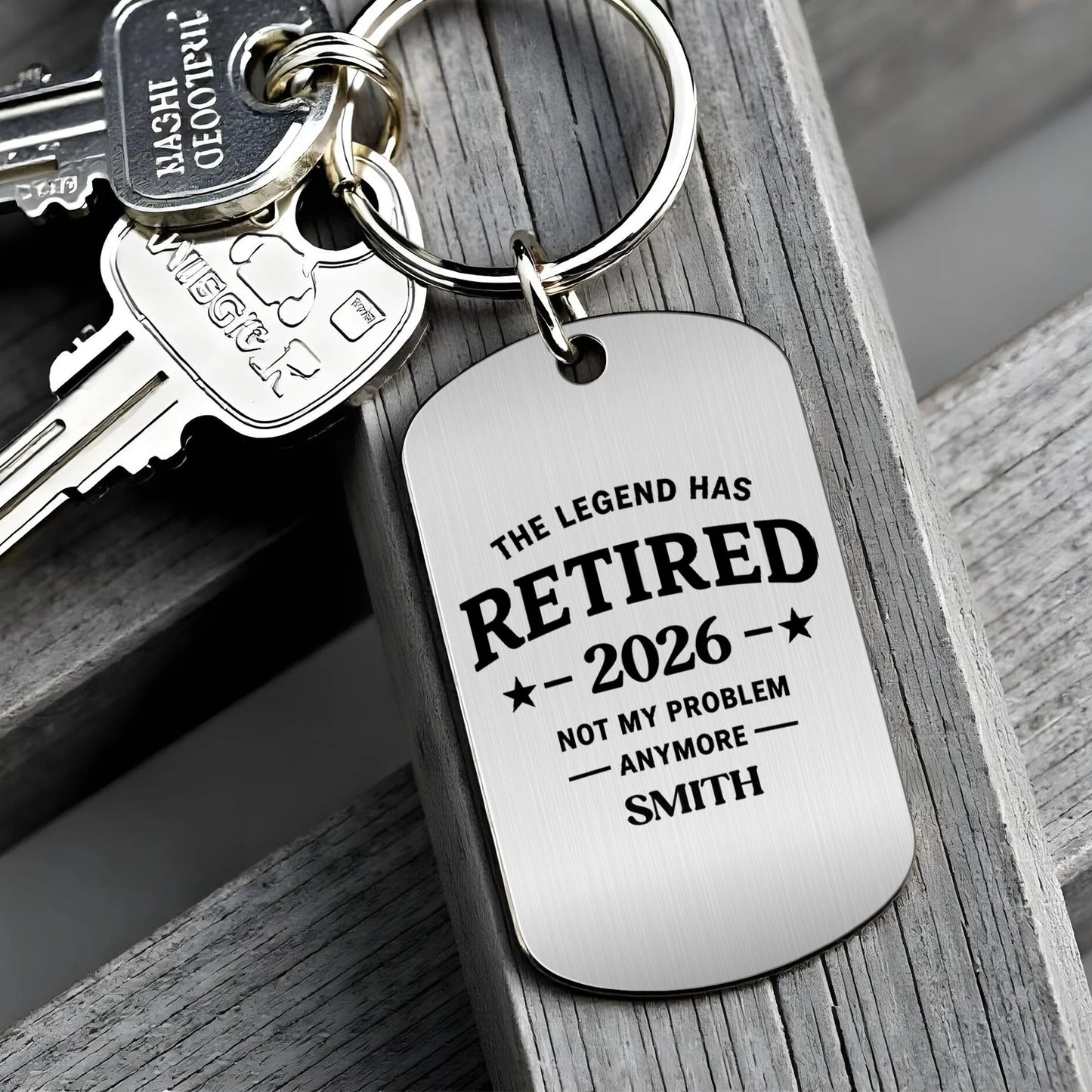 Personalized retirement keychain featuring funny quote and custom name for retired men