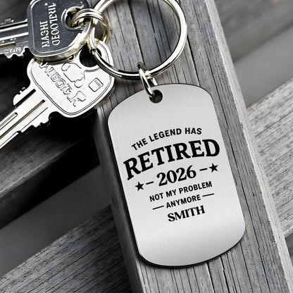 Personalized retirement keychain featuring funny quote and custom name for retired men