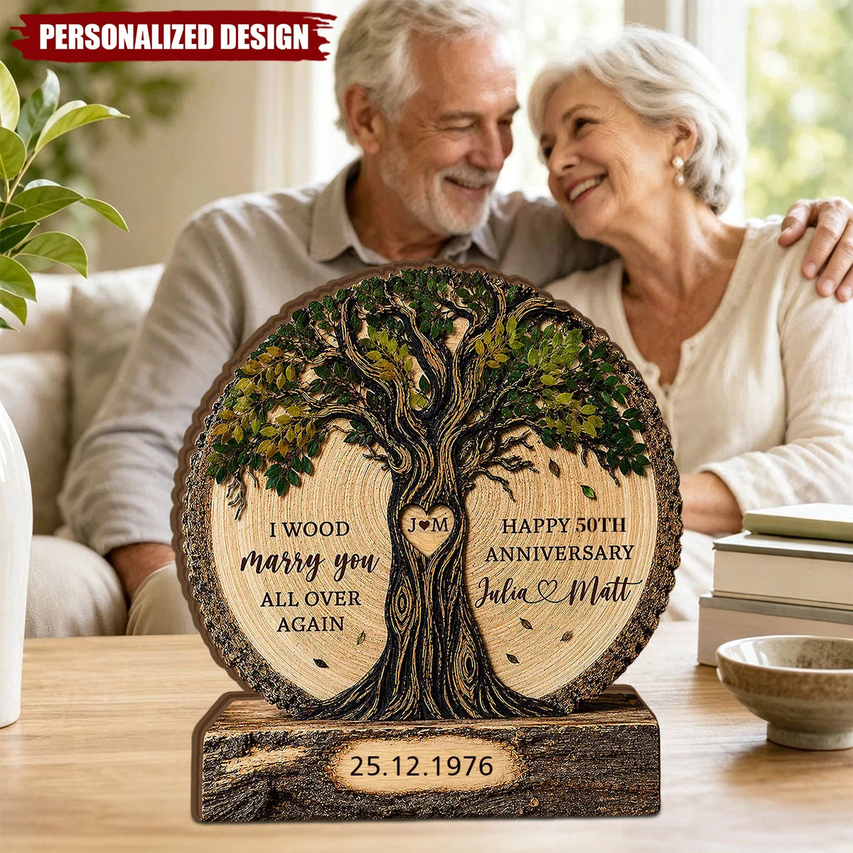 I Wood Marry You All Over Again Personalized Wooden Block - Custom Anniversary Gift for Couples