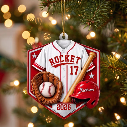 Personalized Baseball Player Wooden Ornament - Custom Jersey Number & Name Keepsake Gift for Son