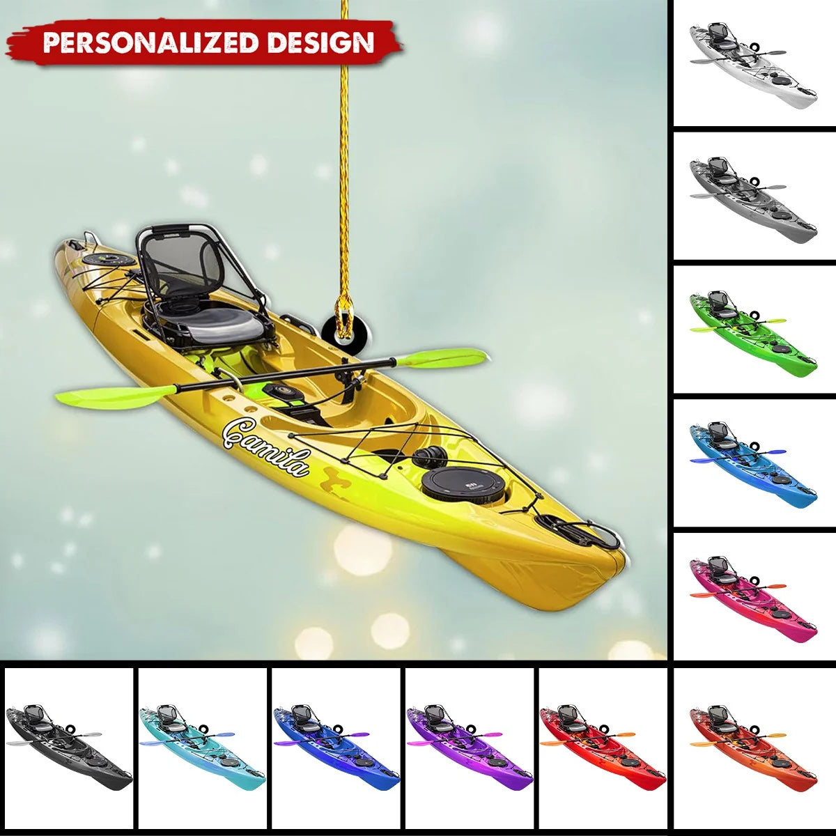 Custom Name Kayak Acrylic Ornament - Personalized Water Sports Paddling Keepsake Gift