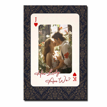 Personalized custom playing card photo poster with a vertical picture of a couple and How Lucky Are We quote text print image 8