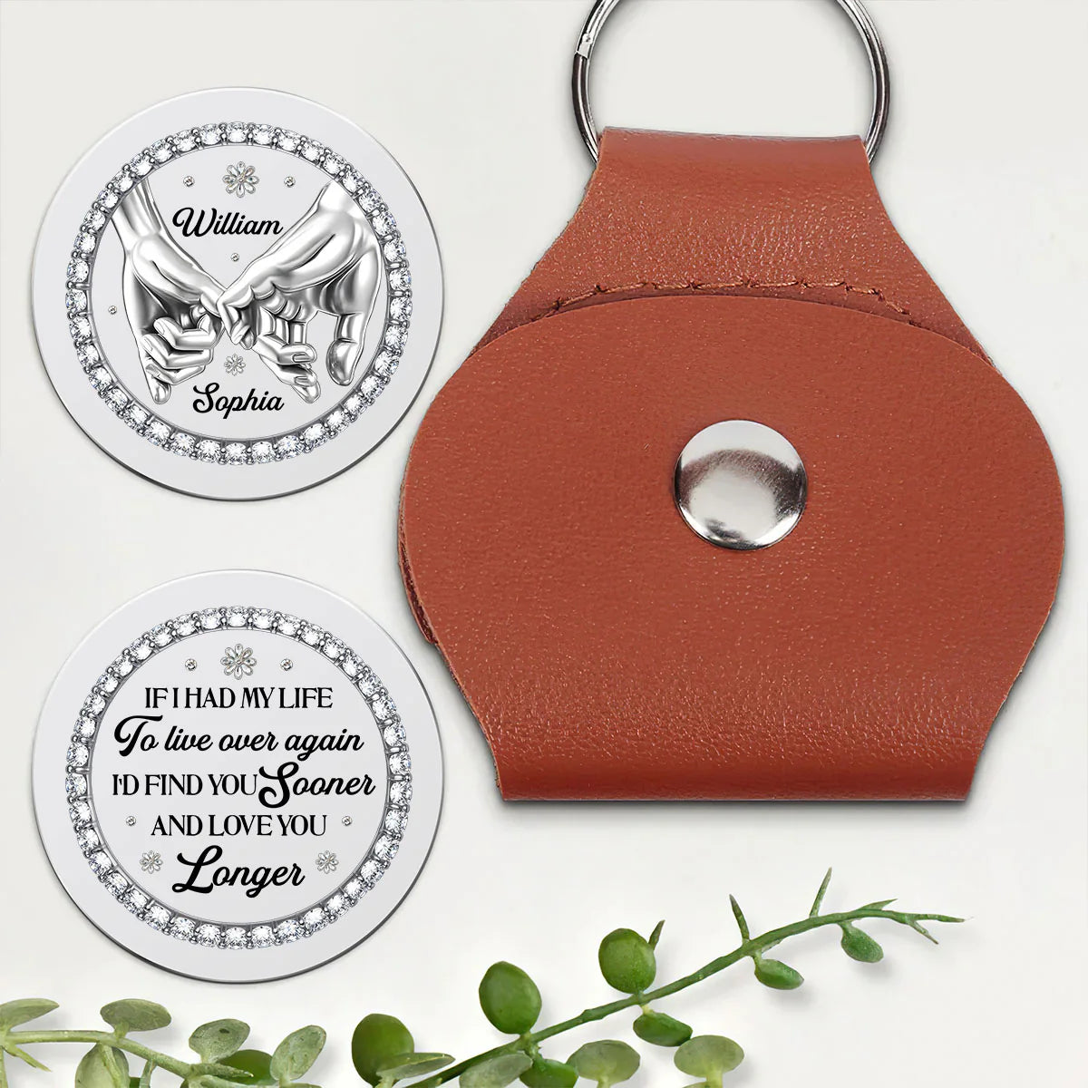 Personalized pocket hug keychain token with pinky swear design for couples anniversary gift