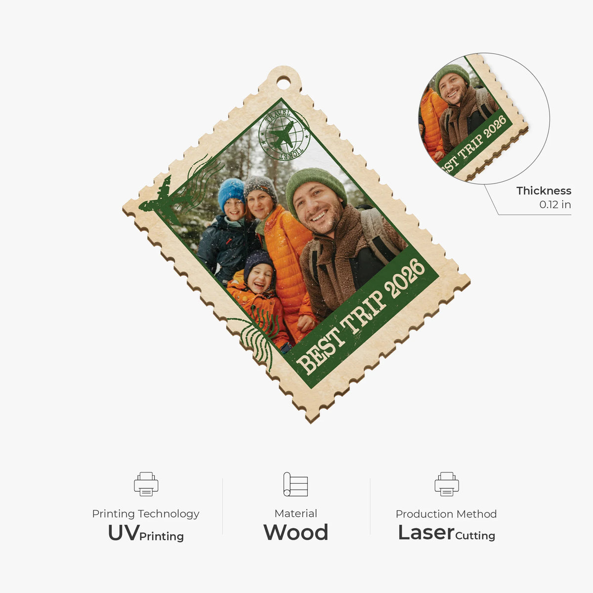 Best Trip Personalized Wooden Ornament - Custom Photo Travel Keepsake Gift for Family