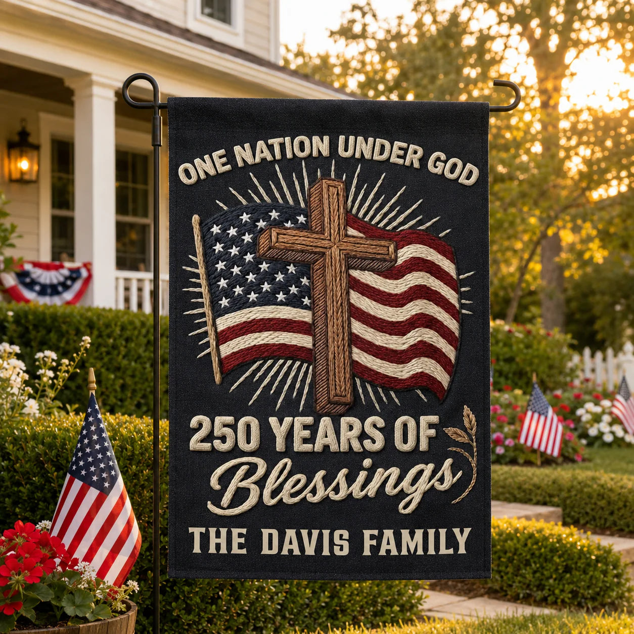 Garden Flag material and size view - Custom 250 Years Of Blessings Flag