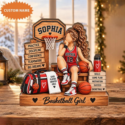 Basketball Girl Personalized Wooden Block - Custom Name Player Display Gift for Daughter