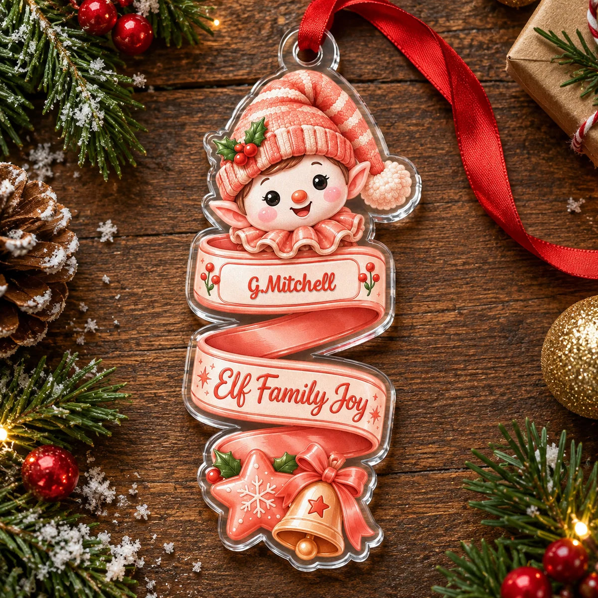 Jolly & Bright Personalized Christmas Elf Ornament - Custom Acrylic Holiday Keepsake Gift for Family & Kids