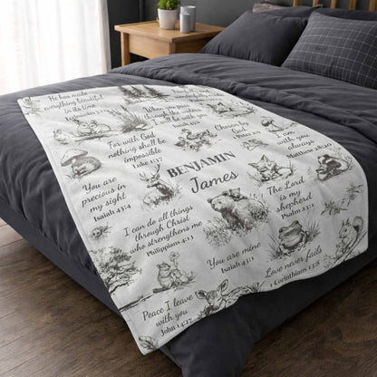 Personalized bible verse kids blanket with forest animals and custom name print image 6