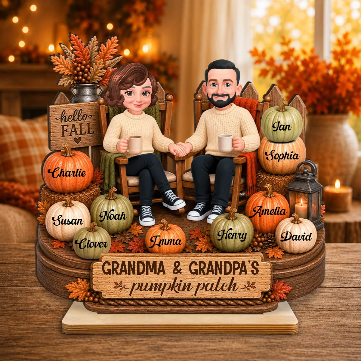 Grandma & Grandpa's Pumpkin Patch Personalized Wooden Plaque - Custom Fall Decor Keepsake Gift