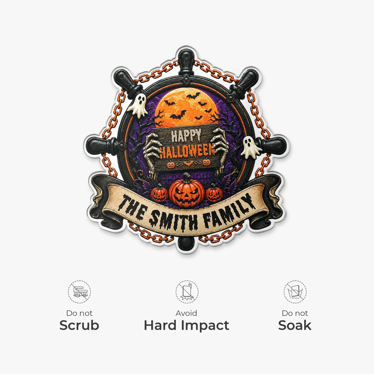 "Happy Halloween" Ship Wheel Personalized Acrylic Magnet - Refrigerator Decor for Family