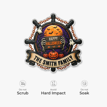 "Happy Halloween" Ship Wheel Personalized Acrylic Magnet - Refrigerator Decor for Family