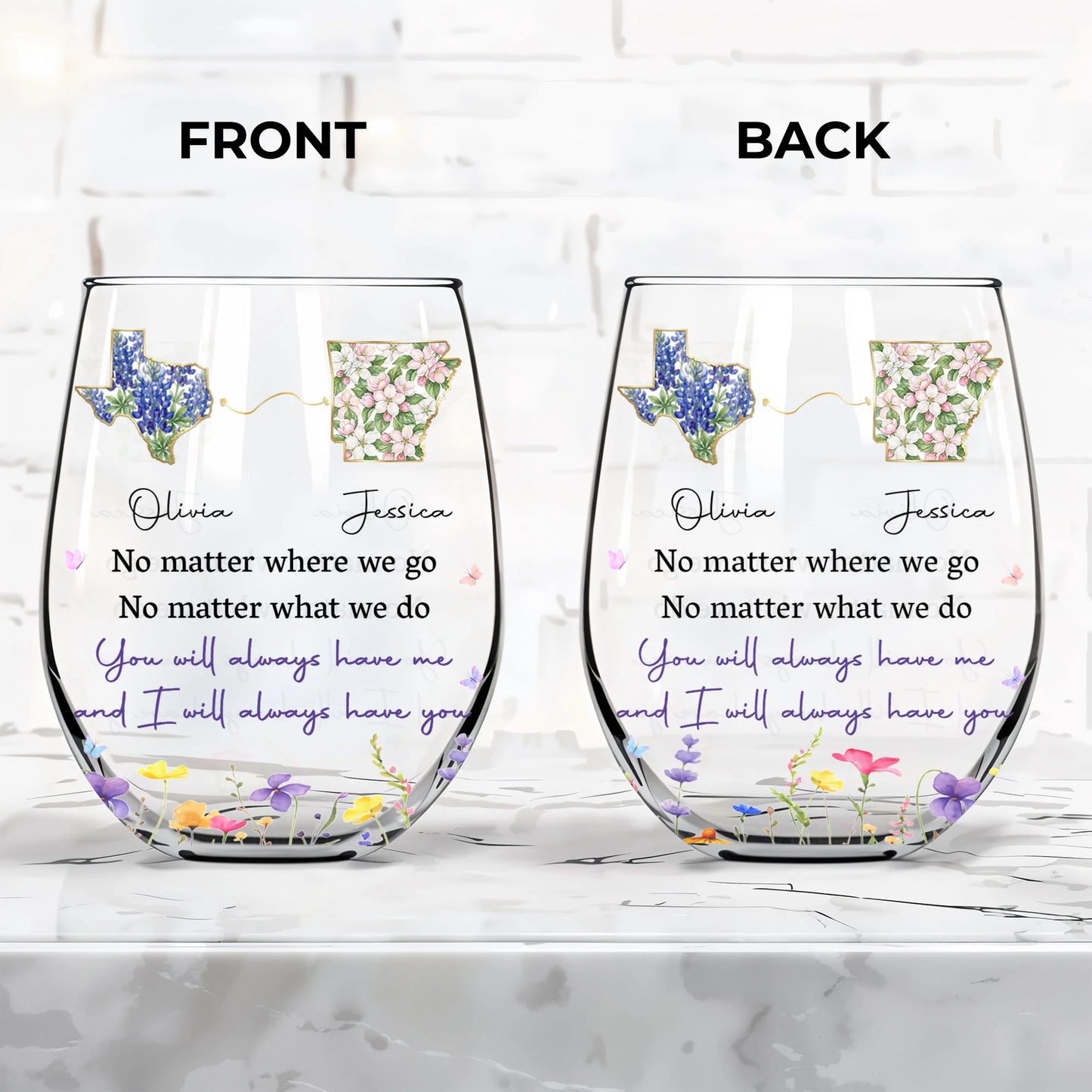 Long Distance Best Friend Wine Glass for Best Friends with personalized design details for meaningful gifting image 6