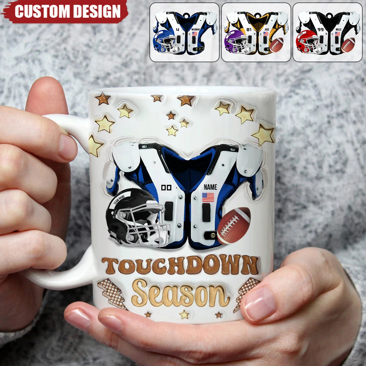 Touchdown Season Personalized Football Mug - Custom Name Jersey Coffee Mug for Fans