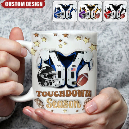 Touchdown Season Personalized Football Mug - Custom Name Jersey Coffee Mug for Fans