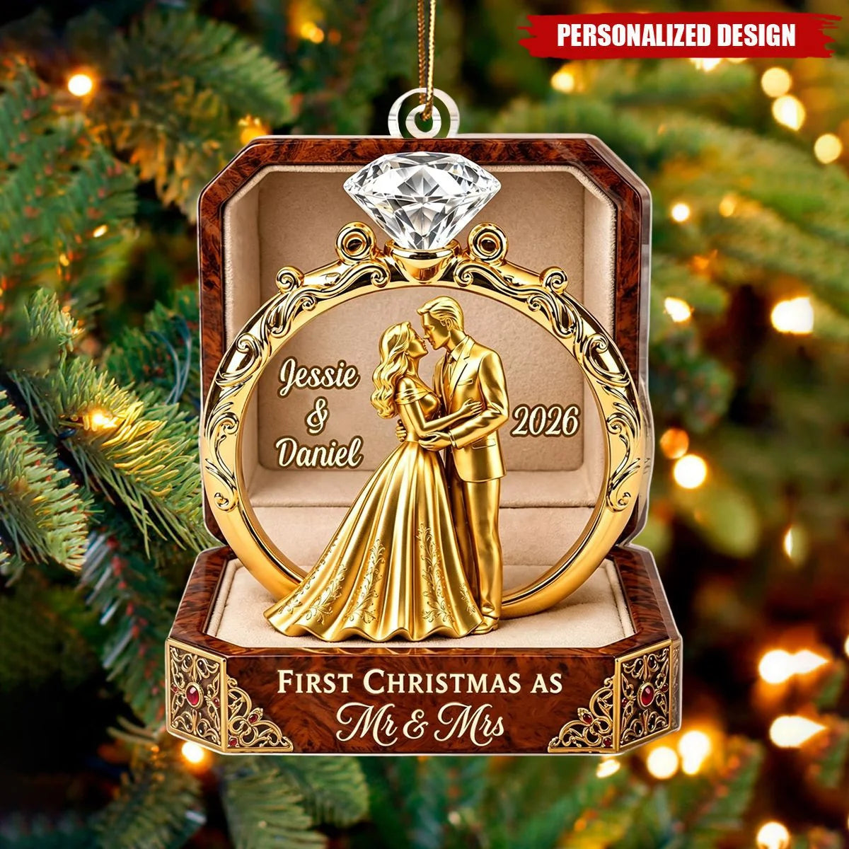"First Christmas As Mr & Mrs" Personalized Acrylic Ornament for Couples - Custom Newlywed Wedding Keepsake Gift