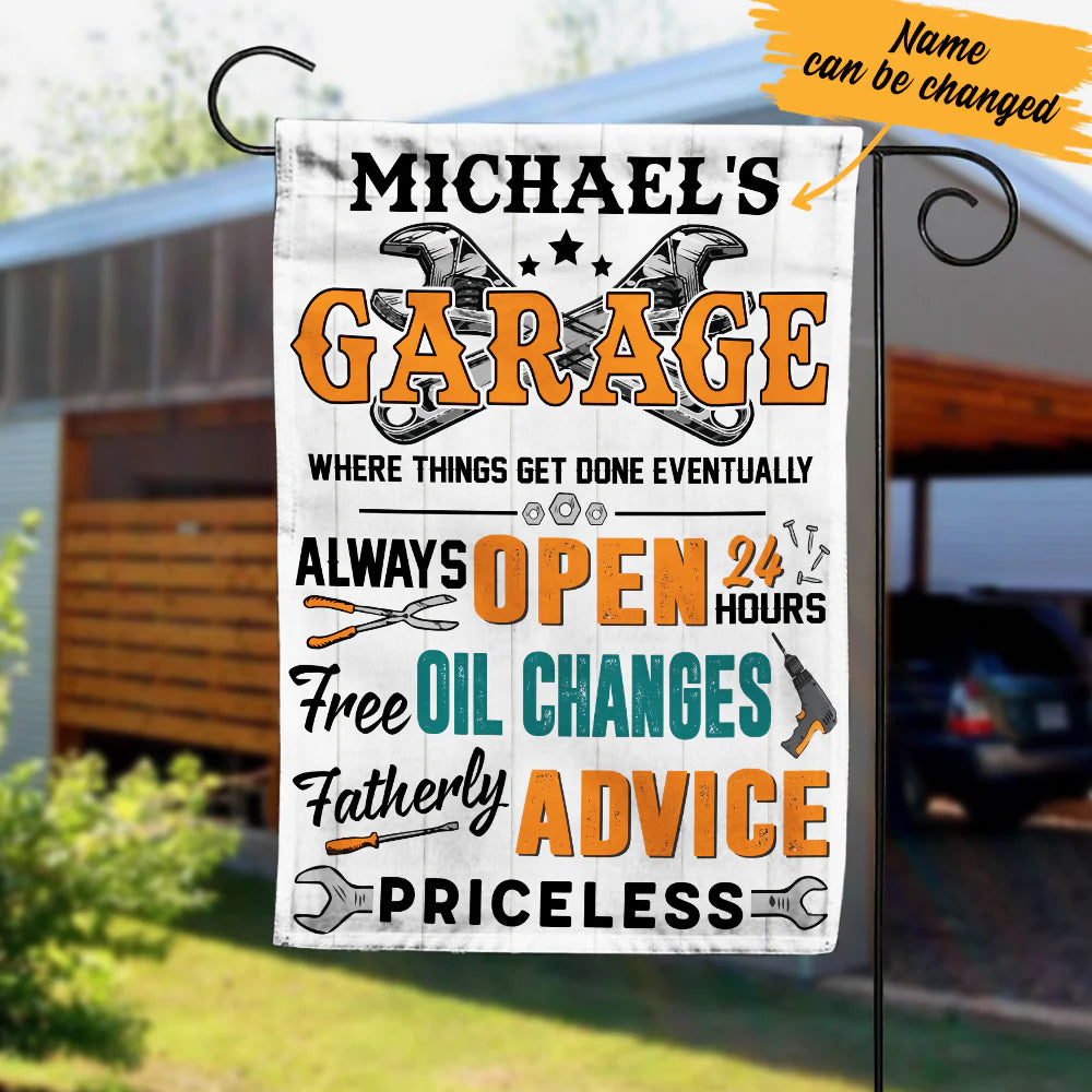 Custom garage flag with funny quotes and customizable name print - perfect Father's Day outdoor yard banner decor for dad