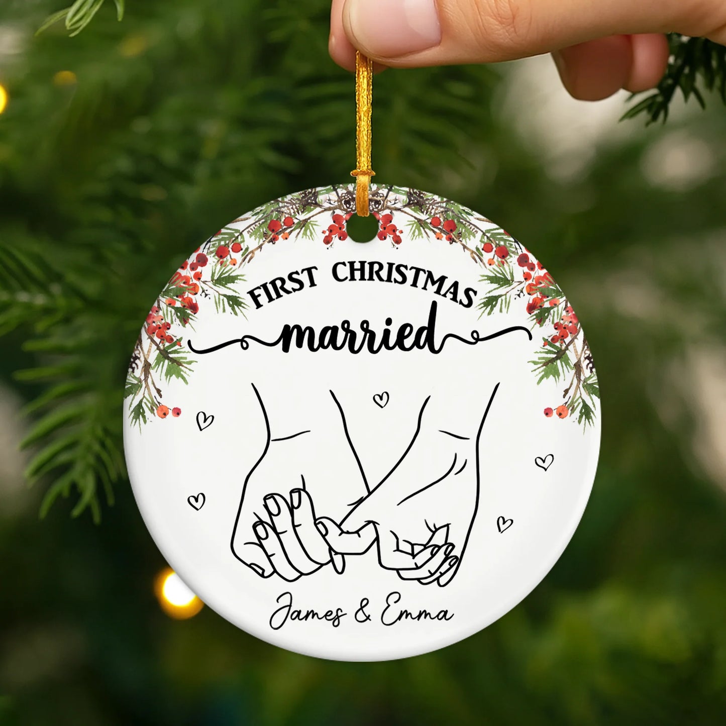 "First Christmas as Husband & Wife" Personalized Ceramic Ornament - Custom Gift for Newlywed Couples